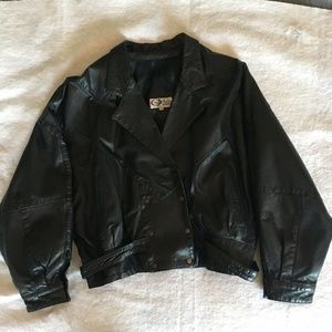 Black Leather Moto Biker Jacket Double-Breasted